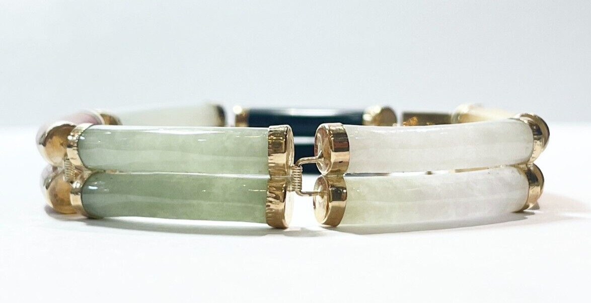 Chinese Character Multicolor Jade Segment 14k Yel… - image 3