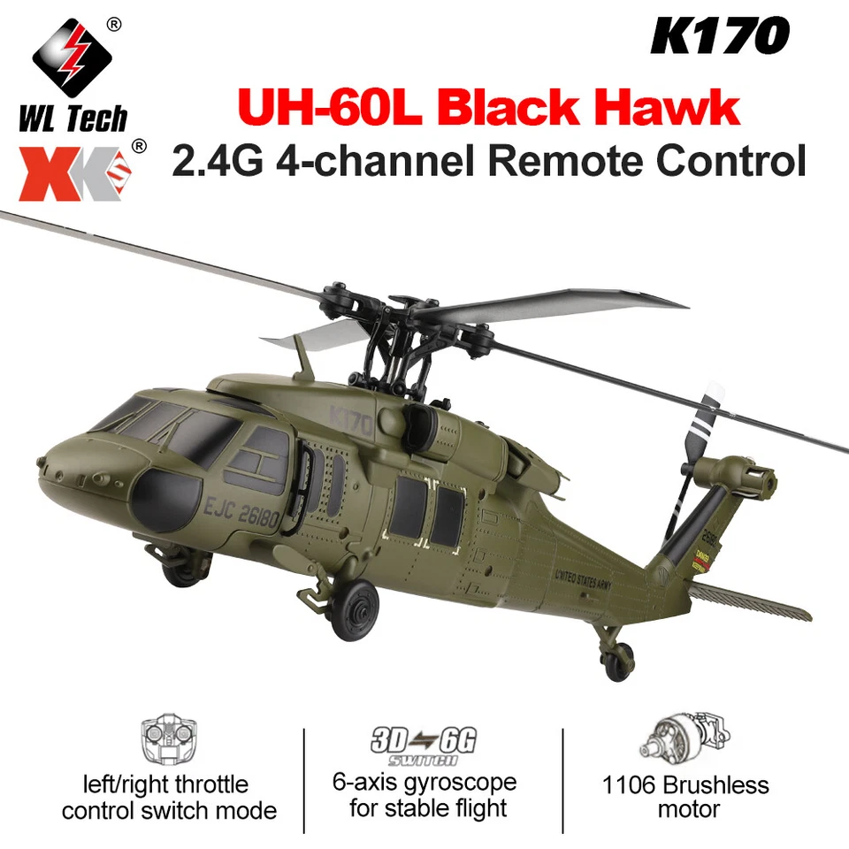 Wltoys K170 RC Helicopter UH-60L Black Hawk 4CH Brushless 6-Axis Gyro Aircraft - Image 2 of 4