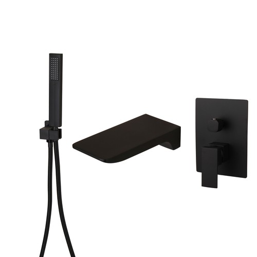 3 PIEZAS Grifo Negro Bañera Botín Cascada Pico Montado en Pared Latón Pulverizador Mano Mezclador - Imagen 13 de 16