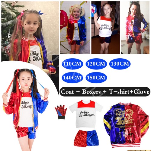 4pcs Kids Harley Quinn Costume Suicide Squad Film Cosplay Halloween Fancy Dress - Picture 12 of 14