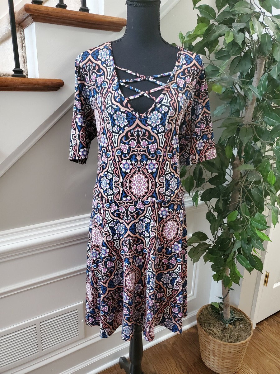 Rue + Juniors Multicolor Polyester Casual Half Sleeve Knee Length Dress  Size 2X | eBay