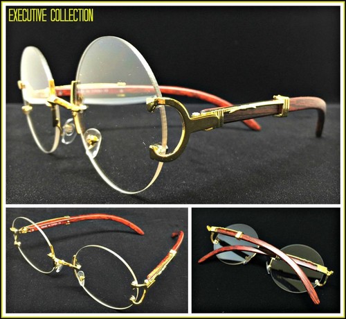 Gold Rimless Glasses Faux Wood Classy Retro Style Eyeglasses - Rimless Gold Frame With Faux Wood Temples, Clear Lens (Fashion, Non-RX) Retro Rimless - Foto 4
