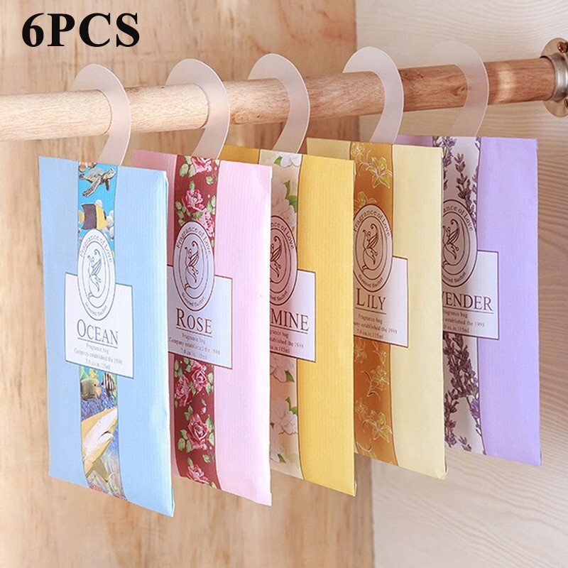 6Bag Deo Kleiderschrank Blumen Parf??miert Wandbehang Beutel Lufterfrischer Duft