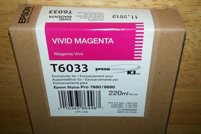 04-2019 NEW GENUINE EPSON T6033 VIVID MAGENTA 220ml INK STYLUS 7880 9880 T603300