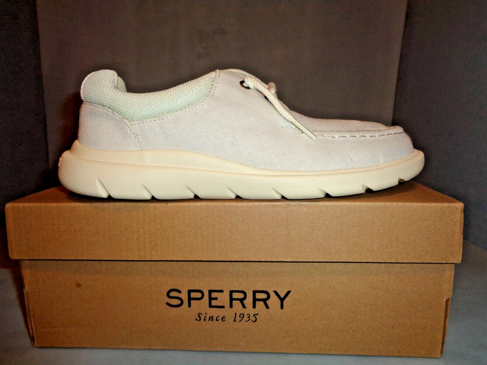 ASICS Mocassino donna Sperry Captain's Moc Chambray taglia 7 5 nuovo con scatola! Avorio STS87444