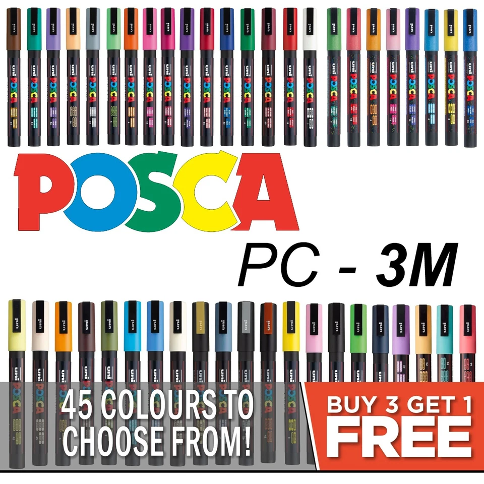 Uni Posca PC-3M Paint Marker Art Pens - All 45 Colours 2021 - Buy 4 Pay For 3