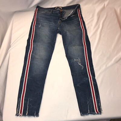 Zara Basic Z1975 Denim Jeans Women's 6 Skinny Raw Stripped Distressed Waist 30''