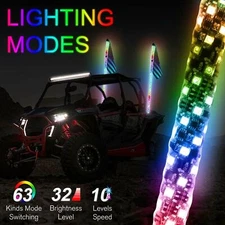 3ft RGB LED Whip Light Chasing Antenna + APP & Remote for ATV UTV Polaris w/Flag