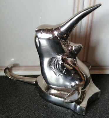 Silberner Pinguin//Nashornkopf Metall Statue/Figur/Haken.H-14cm/B-280g.Mehrfach verwendbar