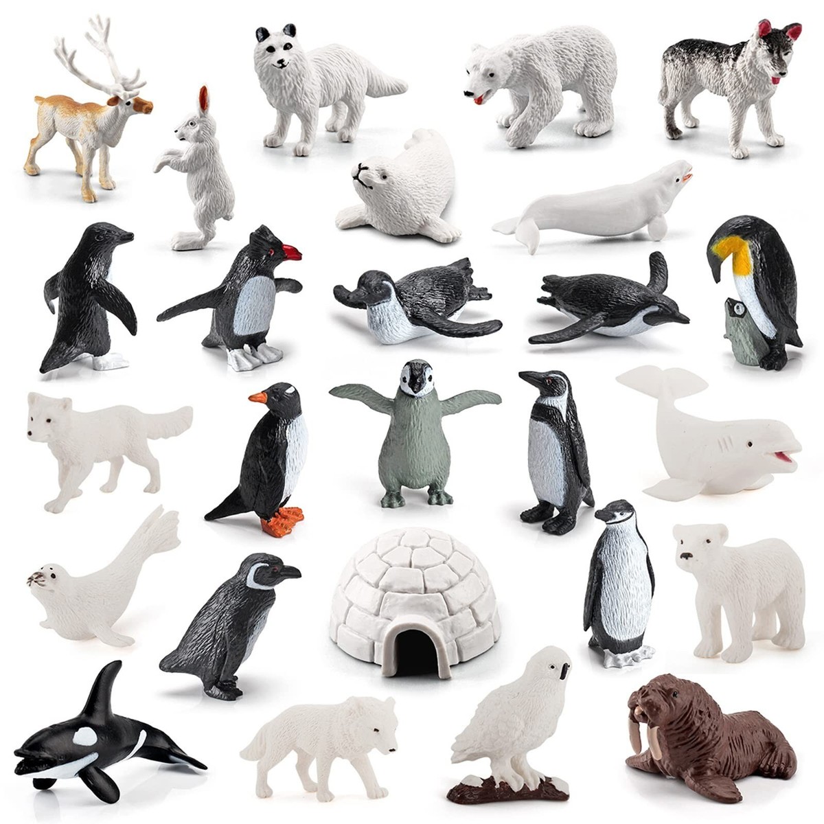 UANDME Polar Animal Toy Set - Polar Bear & Emperor Penguin Family Figures For Kids Play