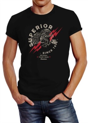 Herren T-Shirt Superior Eagle Since 1976 Adler Print Slim Fit Neverless 