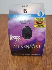 Leggs Silken Mist Silky Sheer Leg Pantyhose Control Top Black Mist B 