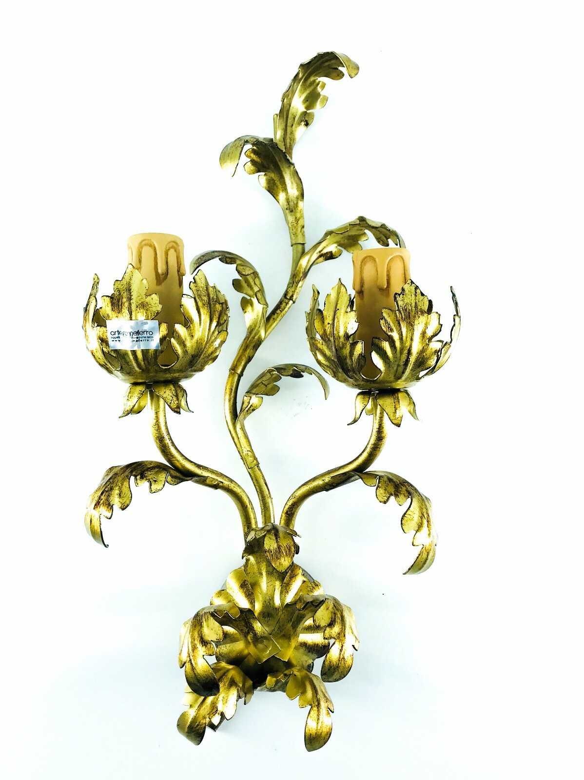 Illuminazione Classica Casa: Applique 2 Luci Ferro Oro Foglia Acanto