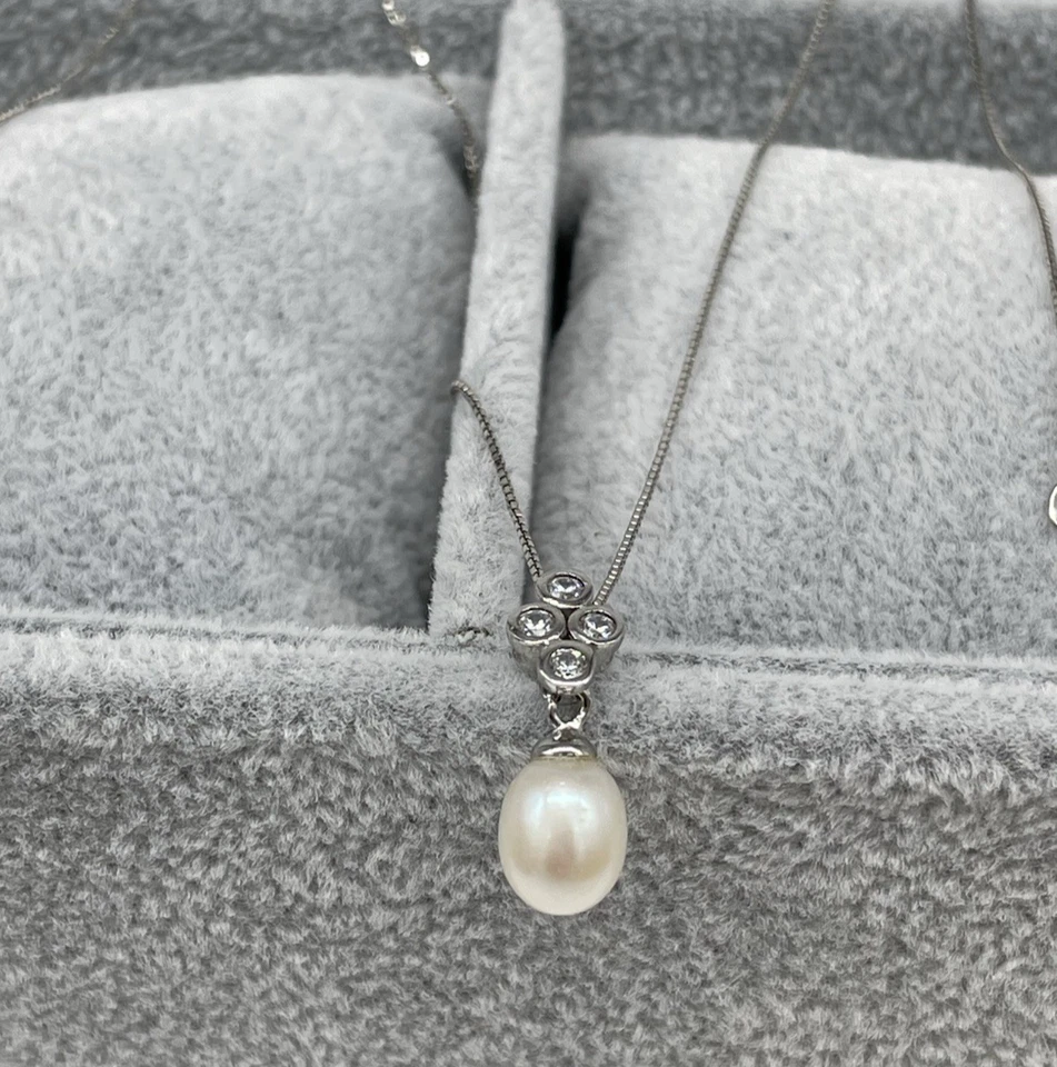 COLLANA DONNA FIRMATA ARGENTO 925 LACCIO CIONDOLO PERLA NATURALE OVALE ELEGANTE - Immagine 3 di 4