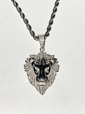 Mens Womens 925 Italy Silver LION KING Iced White Pendant Rope Chain Necklace