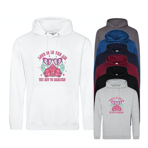 Felpa con cappuccio Love Is In The Air novità di San Valentino scherzo unisex cordino felpa con cappuccio