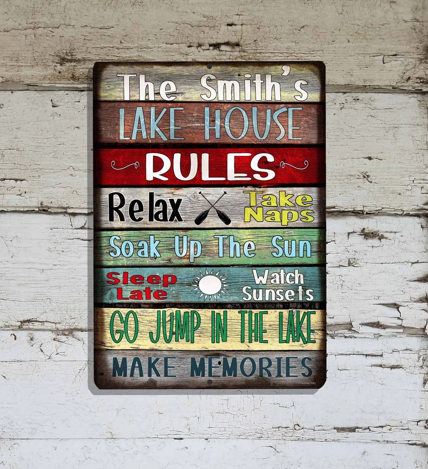Personalized Lake House Rules Make Memories 9 x 12" Metal Cabin Cottage SIGN - Image 2 of 4