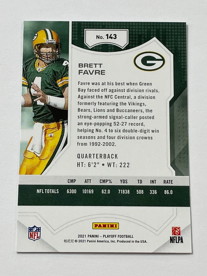 2021 Panini Playoff Football #143 - Brett Favre - Green Bay Packers - Image 2 of 2