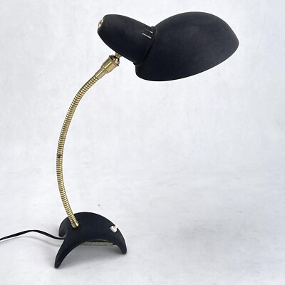 Mid-century Shrink Lacquer Table Lamp Black by Aluminor Gooseneck 50s