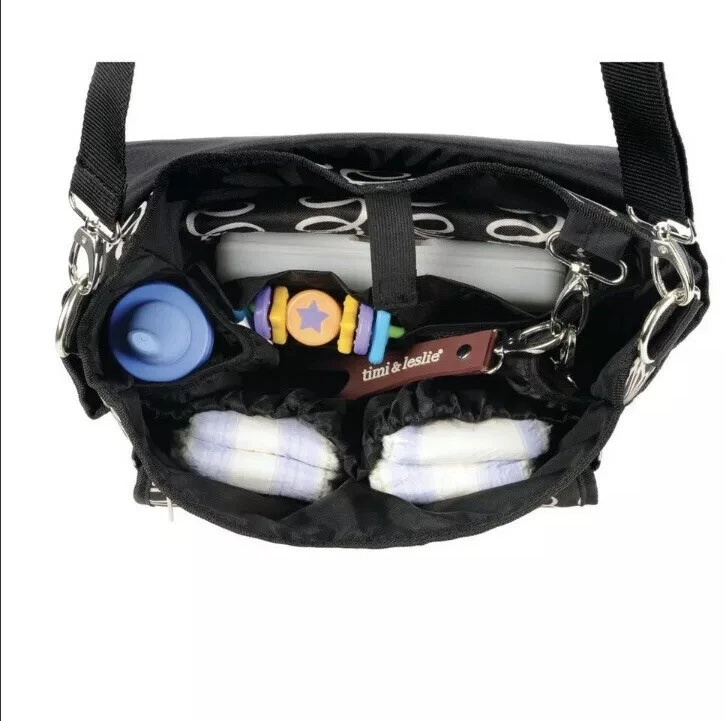 Bolsa de pañales Timi & Leslie Mackenzie abstracta blanca y negra 2 en 1 con accesorios Foto 3 de 4