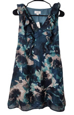 Ann Taylor Womens Sz 0 Sleeveless Dress Semi-Sheer Ruffle Trim V-Neck Lined