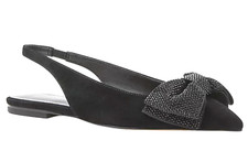 ANN TAYLOR BLACK CRYSTAL RHINESTONE BOW POINTY TOE SUEDE SLINGBACK FLATS SHOES 8