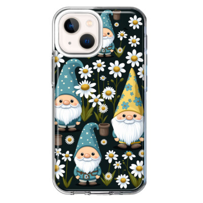 For Apple iPhone 13 Shockproof Hybrid Case, Cute White Daisies Gnome