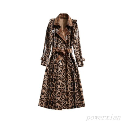 New Womens Leopard Print Sheepskin Leather jacket Trench New Womens Leopard Print Sheepskin Leather jacket Trench