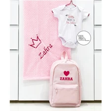 3-ITEMS Personalised Blanket, Bodysuit & Backpack Design Gift Set: Baby Kids