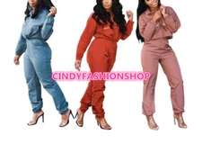 USA Women  Two Piece Set Long Sleeve Top+Pants Outfits Tracksuit Jumpsuit #Z9
