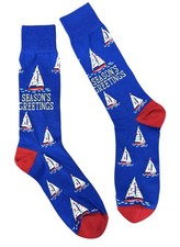 New MENS CHRISTMAS Crew Socks SAILBOATS  CHRISTMAS LIGHTS SEASONS GREETINGS