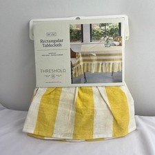Threshold Yellow White Striped Rectangular Tablecloth 60x84 100% Cotton Ruffle