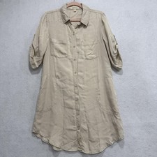 cloth & stone Shirt Dress Womens Small Beige Tencel Lyocell Roll Tab Pockets