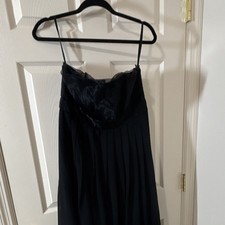 Women's Black Strapless Sweetheart Pleated Lined Maxi Dress Zip Size 10