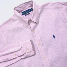 Ralph Lauren Dress Shirt Men's 15.5 Pink Striped Button Down Long Sleeve Classic