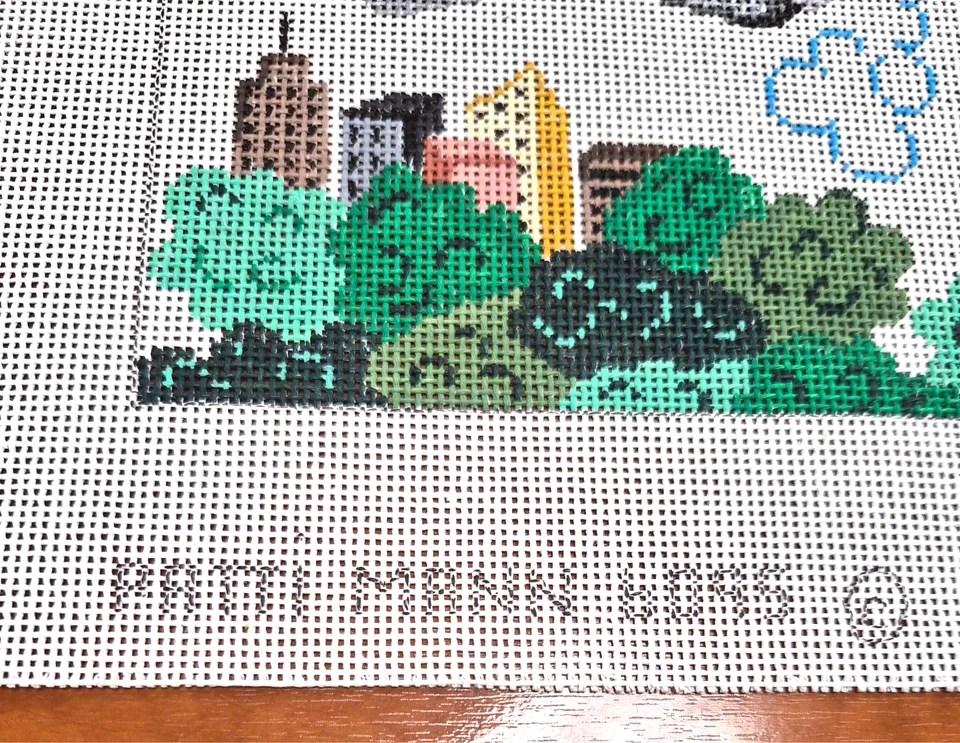 Patti Mann Hand-Painted Needlepoint Airplane & Cityscape #6095 Canvas 18 Ct - Image 3 of 3