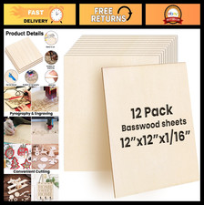 12 Pack Basswood Sheets 12"x12"x1/16" Thin Craft Wood for Laser Cutting Models