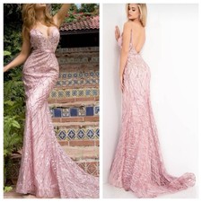 Jovani 02245 Pink Sequin Beaded Mermaid Gown Maxi Dress Size 6 Formal Evening
