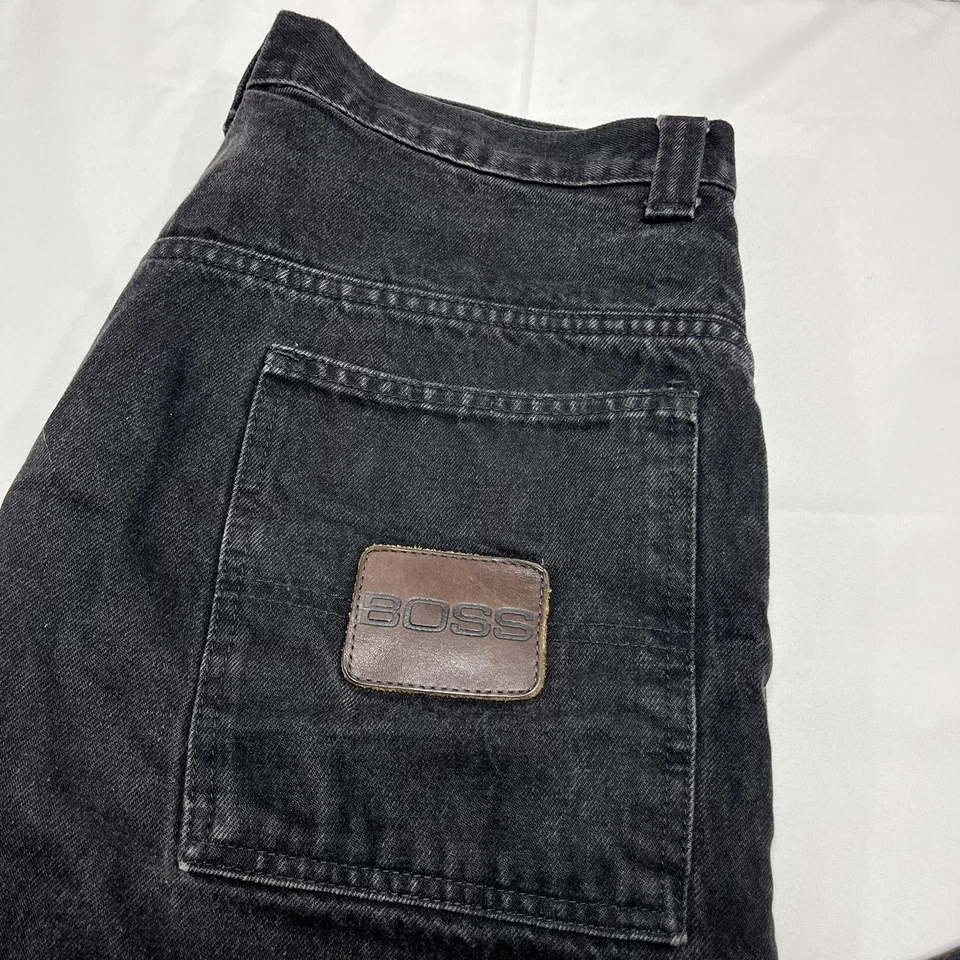 Pantalones de mezclilla vintage Boss para hombre 36x28 negros carpintero holgados sueltos pierna ancha patinador EE. UU. Y2K Foto 2 de 4