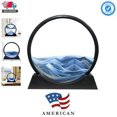 Moving Sand Art Picture Round Glass 3D Deep Sea Sandscape in Motion Display F...