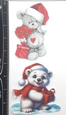 Lot of 2 Christmas Bear Poinsettia Gift SINGLE LAYER Embellishments 782