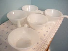 5 VINTAGE ANCHOR HOCKING FIREKING OVEN PROOF CASSEROLES W/FRENCH HANDLE