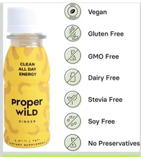 Box of 12 Proper Wild Vegan Energy Shots Ginger 2.5oz Exp 11/ 2026