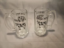 Pair Vintage Braum’s Ice Cream Parlor Cow "Frost Before Serving" Clear Glass Mug