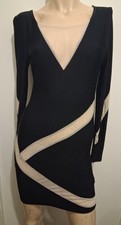 Solemio Los Angeles Black Nude Illusion Mesh Bodycon Mini Dress Long Sleeve Medi