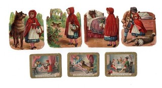 Alte Oblaten Glanzbilder Scraps Märchen Rotkäppchen... max.6cm Rar!!