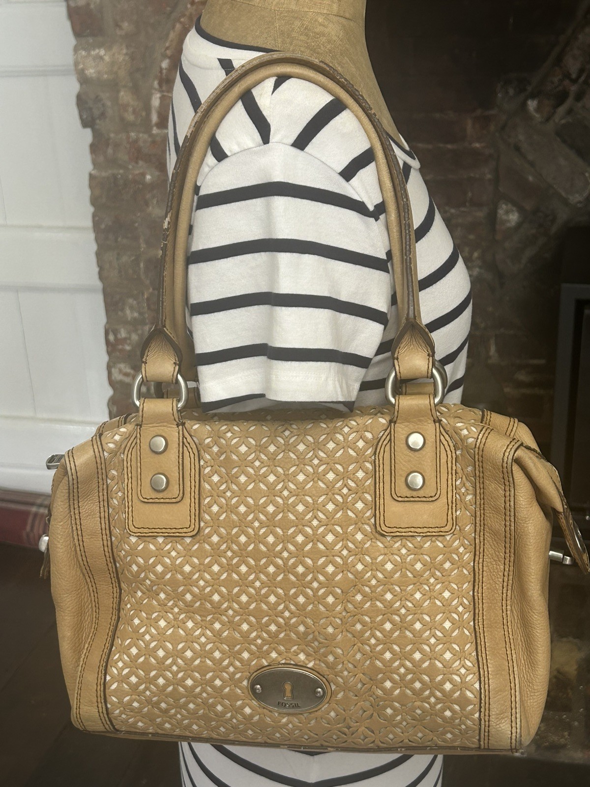 Fossil "Marlow" Leather Perforated Satchel/Shoulder Bag R458