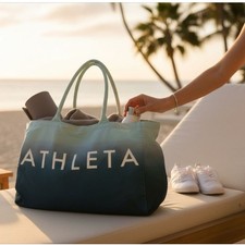 Athleta Ombr  Canvas Tote Bag  Blue Gradient  Large Everyday Gym Travel Bag