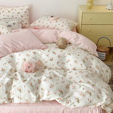 Pink Floral Duvet Cover Set Twin Size Bedding Set and 1 Pillowcase Cottagecore
