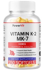 Vitamin K2 MK-7 100 mcg Gluten Free and Non-GMO MK7 250 Softgels
